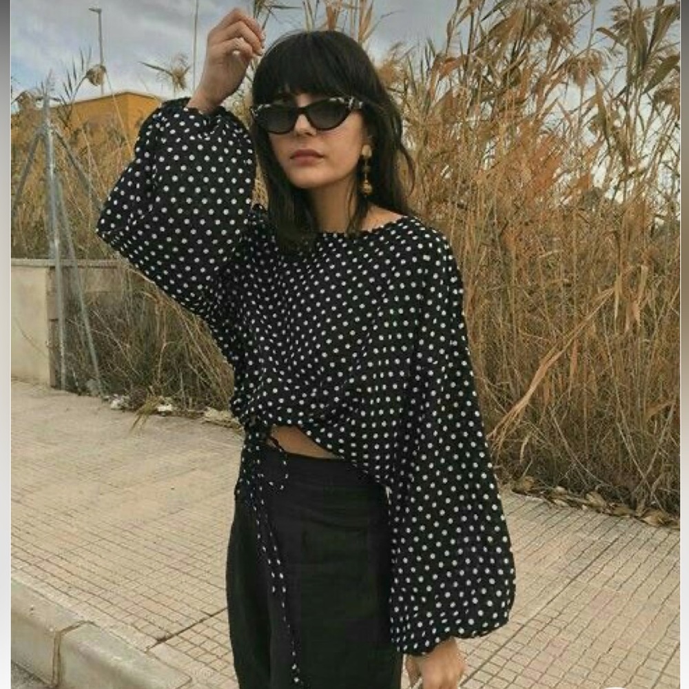 Posse Black Polka Dot Long Sleeve Blouse